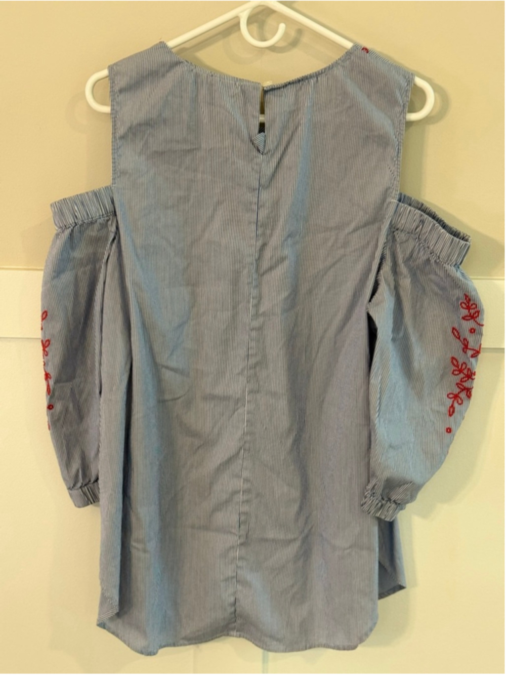 Charter Club XL Cold Shoulder Embroidered Stripe Boho Blouse - Picture 2 of 5